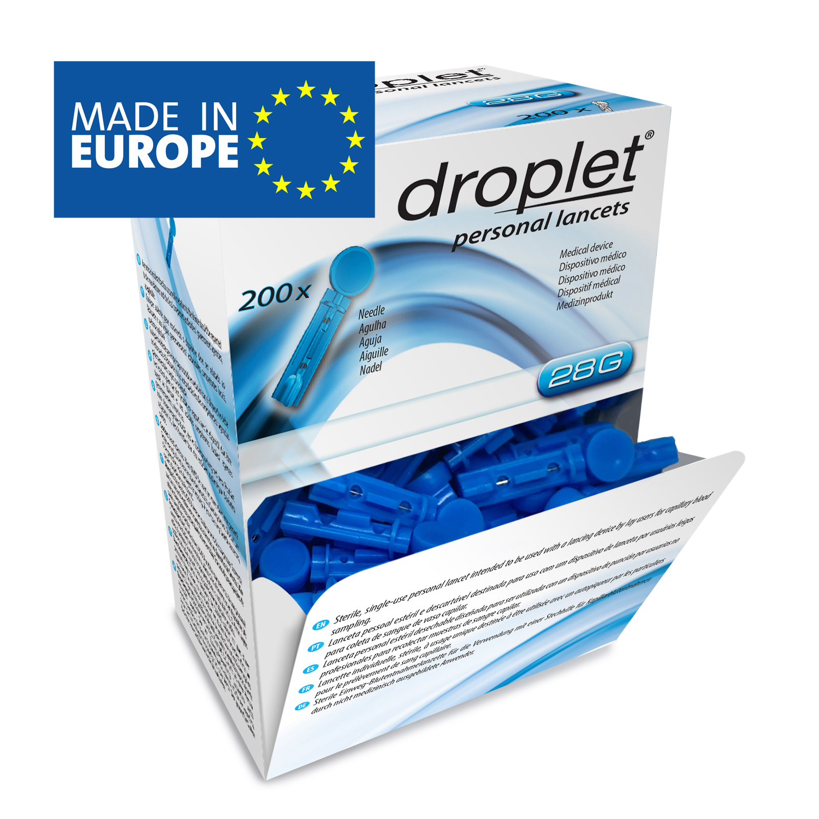 Ланцет Droplet персональний, одноразового використання, стерильний 28G (0,36мм), 200 шт., STREFA, (Польща).